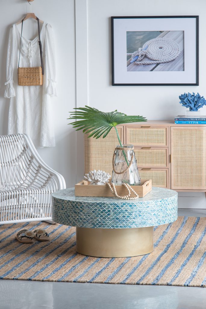 Coastal Capiz Coffee TableBlue