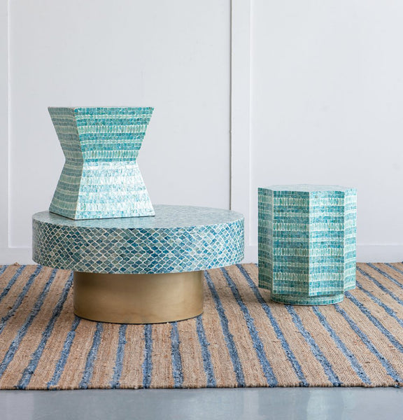 Coastal Capiz Coffee Table-Blue