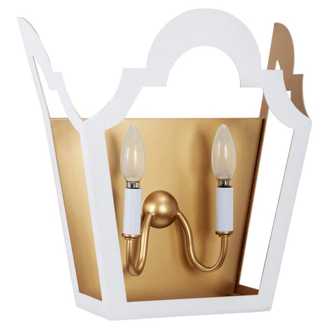 Deco Style Glossy White and Gold Sconce