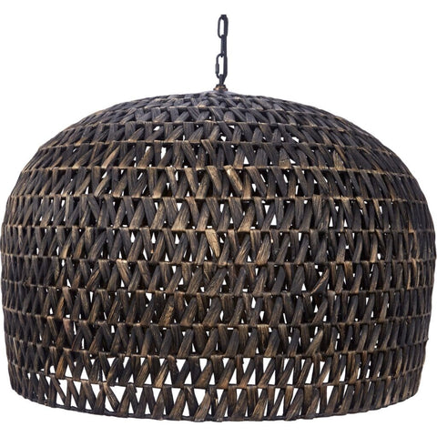 Large Black Washed Rattan Dome Chandelier