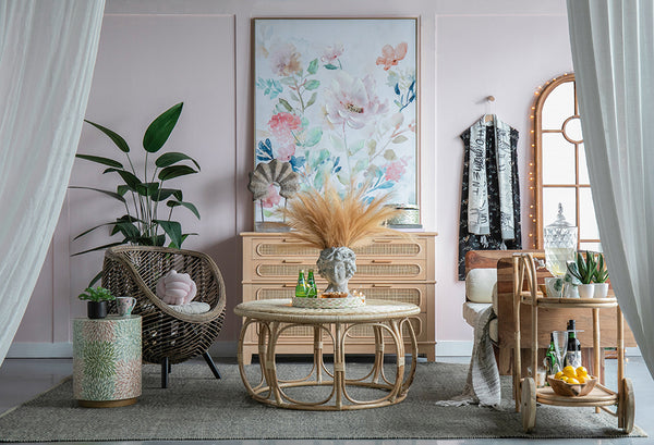 Boho Rattan Coffee and Side Table-Set/2