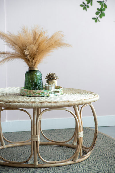 Boho Rattan Coffee and Side Table-Set/2