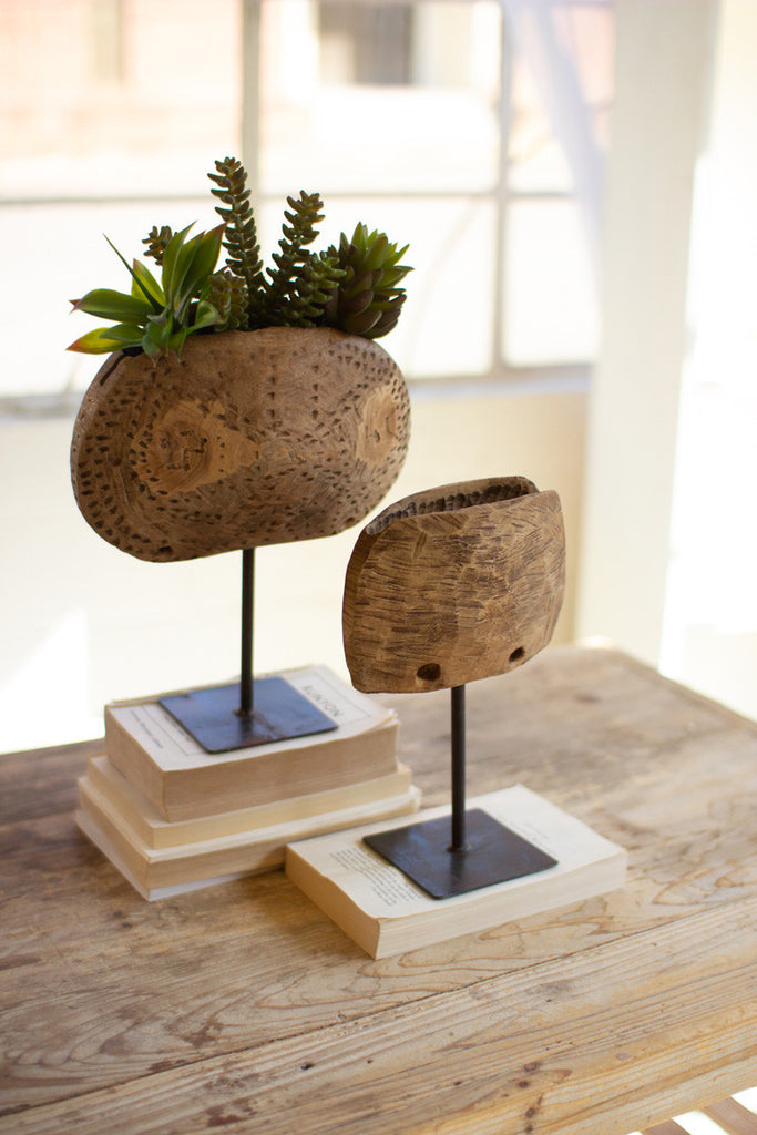 Set/2 Repurposed Wooden Cow Bell Planters