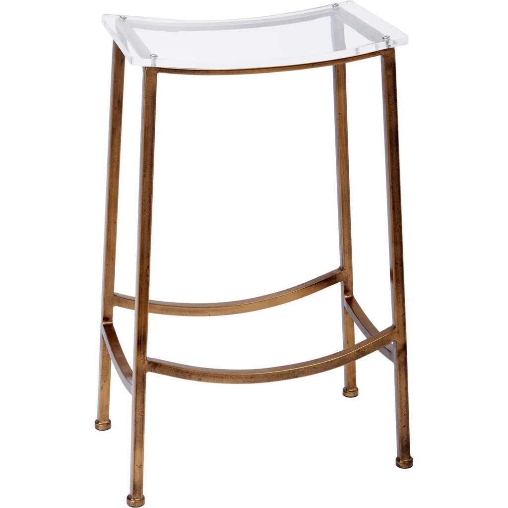 Lucite and Antique Brass Stool- Bar Height