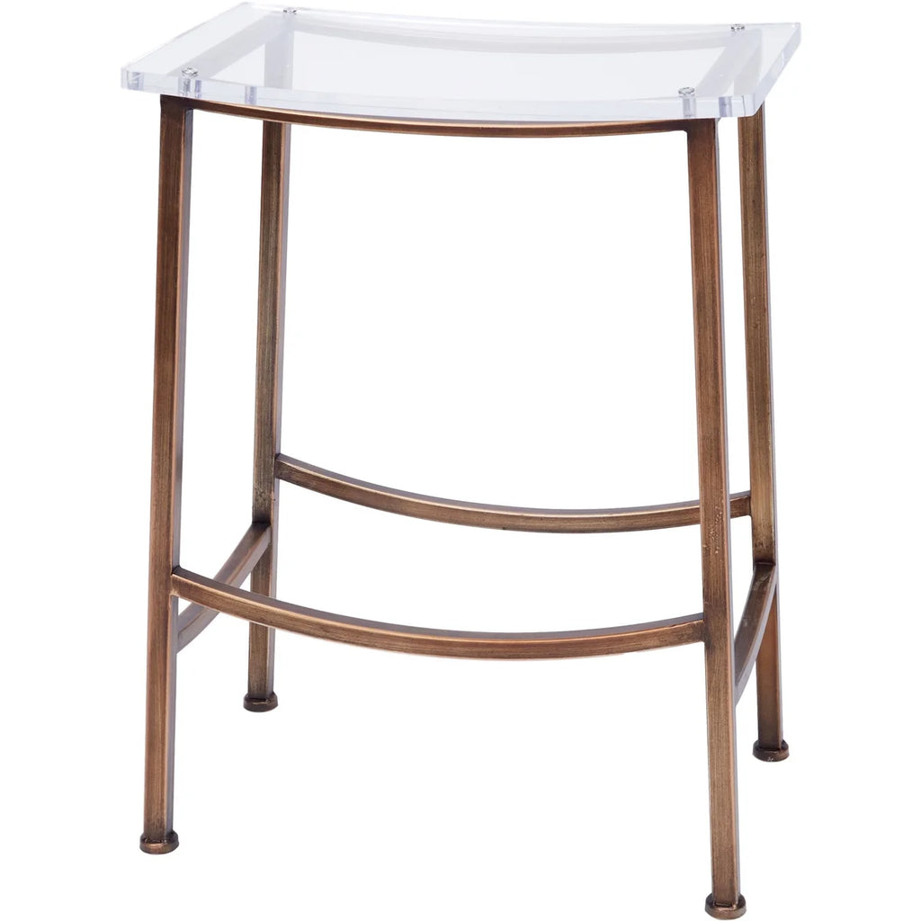 Lucite and Antique Brass Island Bar Stool