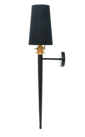 Black & Gold Wall Sconce – Luna Noir with Linen Shade