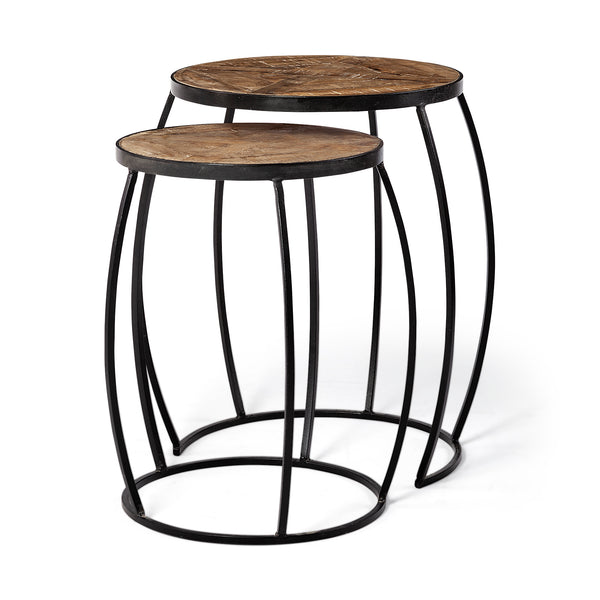 Wood and Iron Round Side Table