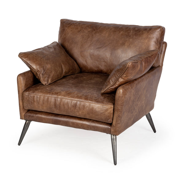 Whiskey Leather Scandinavian Armchair