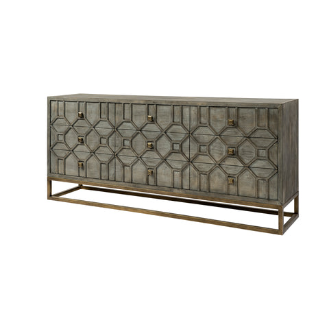 Geometric Wooden and Brass Sideboard