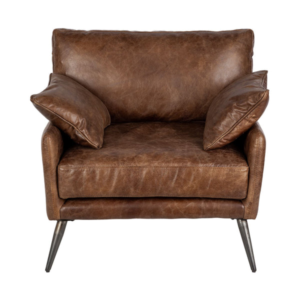 Whiskey Leather Scandinavian Armchair