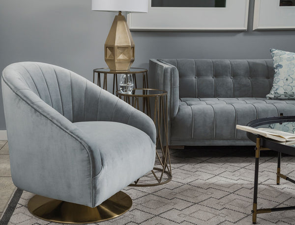 Grey and Brass Mod Velvet Chair