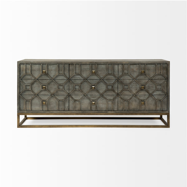 Geometric Wooden and Brass Sideboard