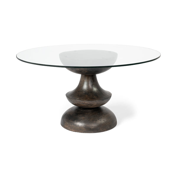 Modern Glass and Wood Scalloped Dining Table