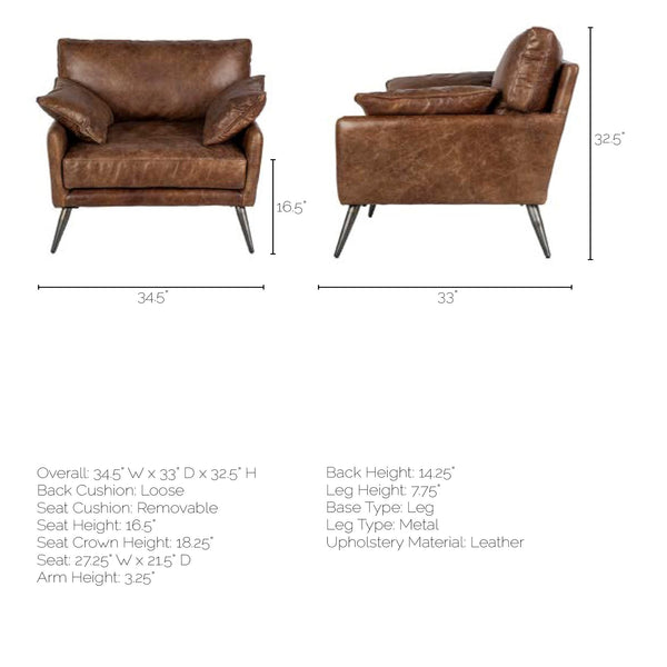 Whiskey Leather Scandinavian Armchair