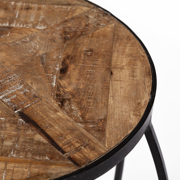 Wood and Iron Round Side Table