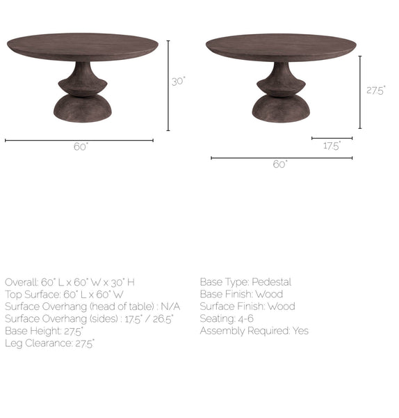 Charcoal Grey Round Wooden Dining Table