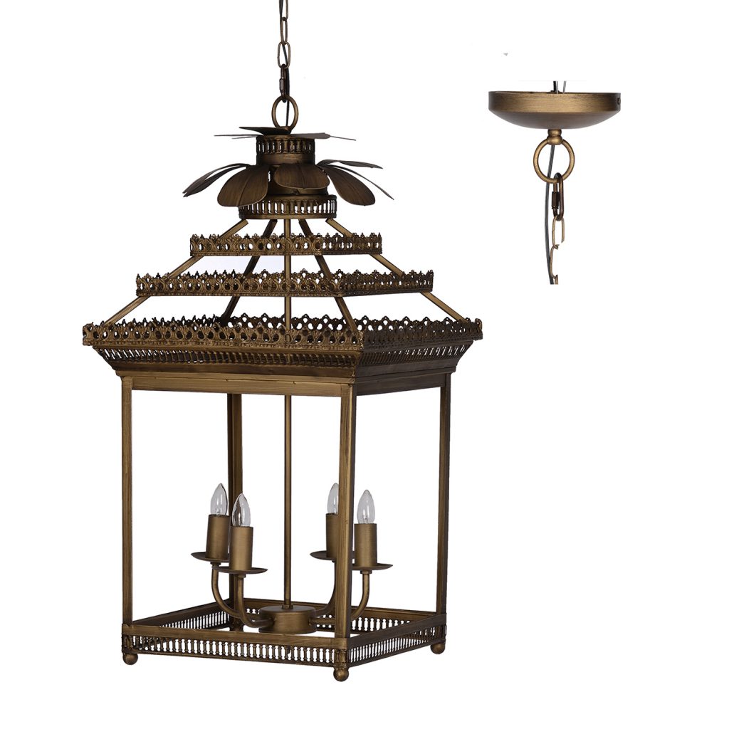 Antique Brass Pagoda Style Lantern Chandelier - CENTURIA