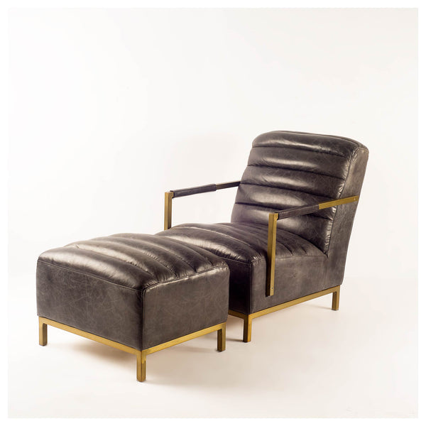 Black Leather and Brass Modern Armchair - CENTURIA