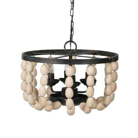 Boho Wooden Bead Four Light Chandelier - CENTURIA