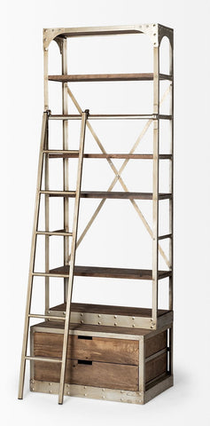 Classic Wooden Shelving Unit w/Ladder Ivory Small - CENTURIA