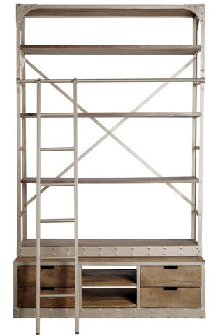 Classic Wooden Shelving Unit with Ladder in Ivory - CENTURIA