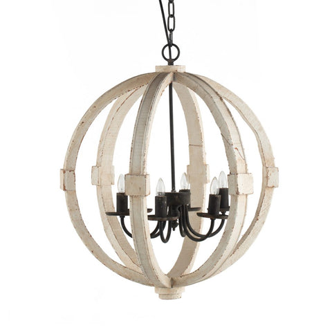 Distressed White Washed Globe Chandelier - CENTURIA