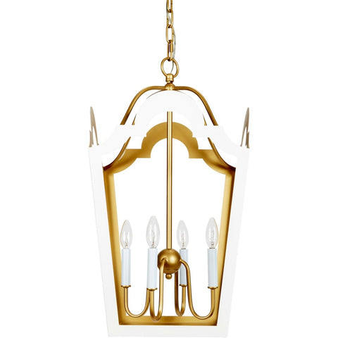 Glossy White and Gold Rectangular Four Light Pendant - CENTURIA