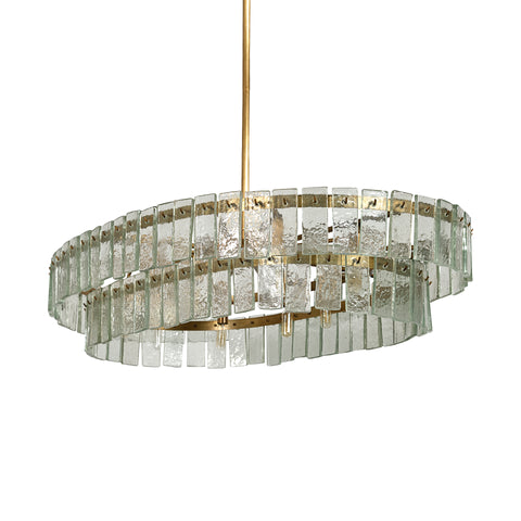 Green Glass and Brass Drum Chandelier - CENTURIA