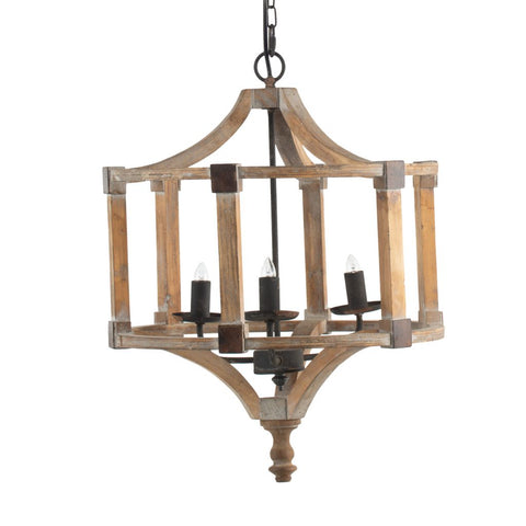 Large Wooden Industrial 4 Light Chandelier - CENTURIA