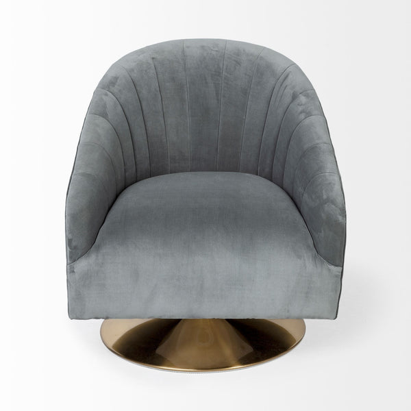 Modern 70’s Chic Grey Velour Swivel Armchair - CENTURIA