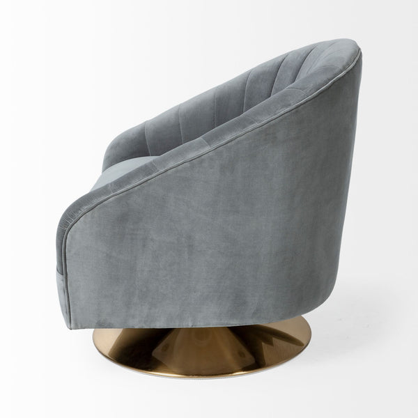 Modern 70’s Chic Grey Velour Swivel Armchair - CENTURIA