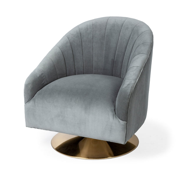 Modern 70’s Chic Grey Velour Swivel Armchair - CENTURIA