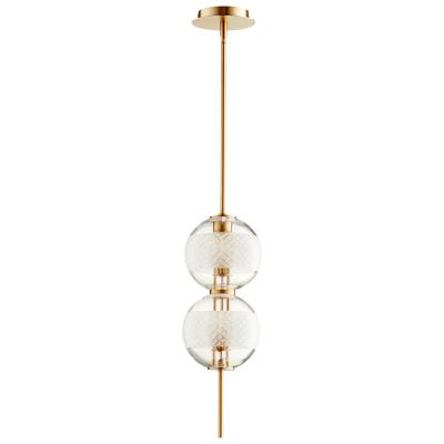 Modern Double Globe Pendant Light in Aged Brass - CENTURIA