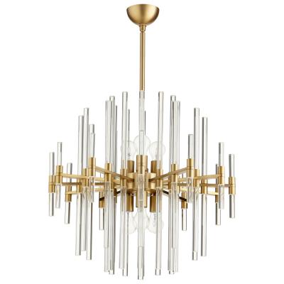 Modernist Brutalist Style Brass and Crystal Chandelier - CENTURIA