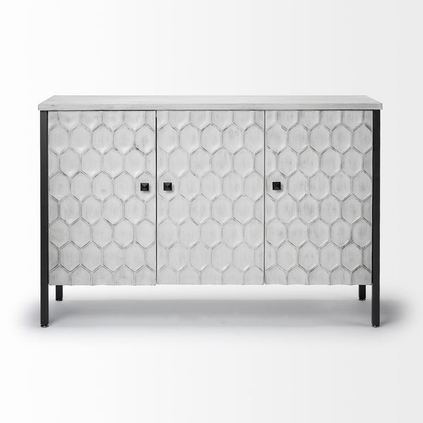 Rustic White Toned Three Door Cabinet - CENTURIA