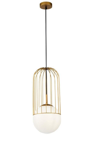 Gold and White Cage Globe Pendant - CENTURIA