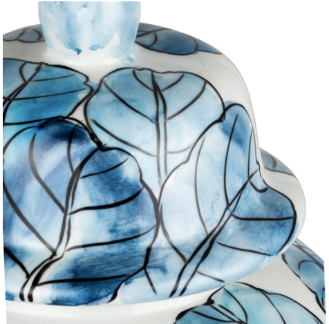 Blue and White Hand Painted Leaf Ginger Jar - CENTURIA