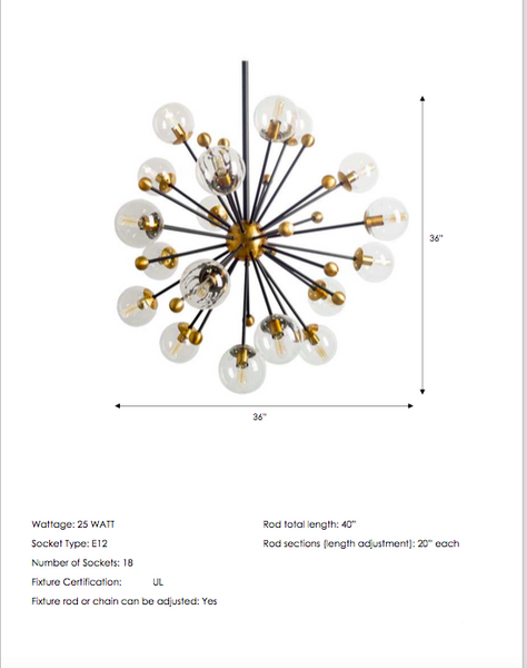 Gold Glass Globe Sputnik Chandelier - CENTURIA