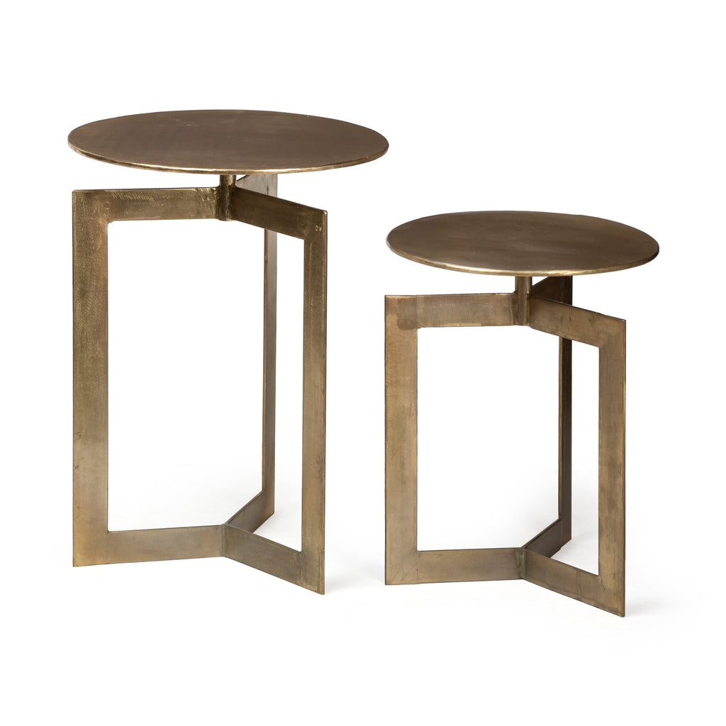 Set/2 Modern Brass Minimalist Side Tables - CENTURIA