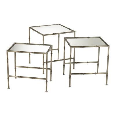 Set/3 Bronze Bamboo Chinoiserie Side Tables - CENTURIA