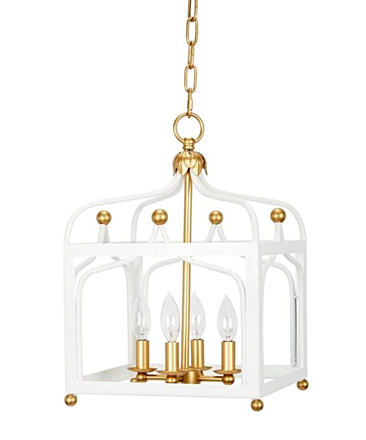 White and Gold Lacquer Chinoiserie Pendant Light - CENTURIA