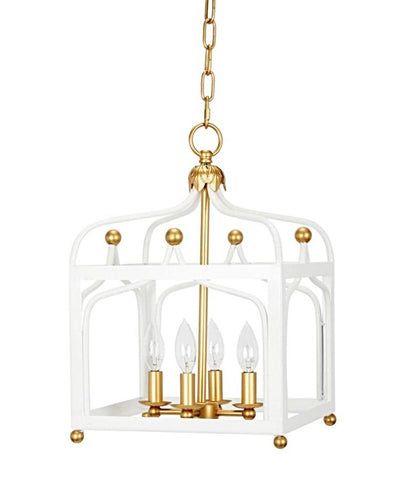 White and Gold Lacquer Chinoiserie Pendant Light - CENTURIA