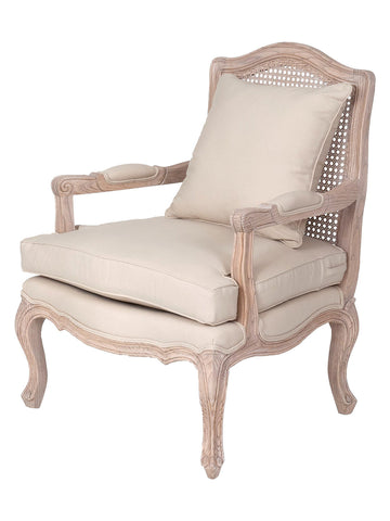 French Cane & Linen Armchair - CENTURIA