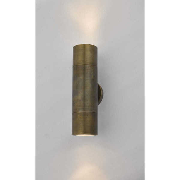 Indoor/Outdoor Aged Brass Cylinder Sconce