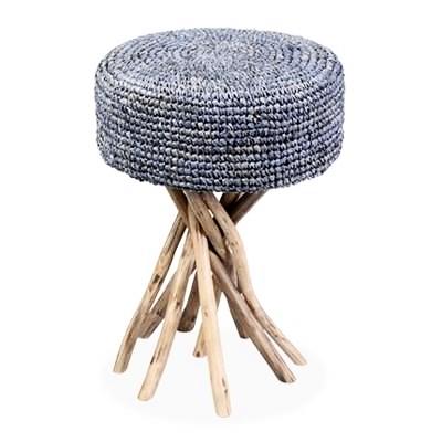 Blue Grey Rattan Stool - CENTURIA