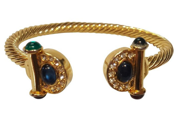 Vintage Crystal & Poured Glass Cable Cuff - CENTURIA