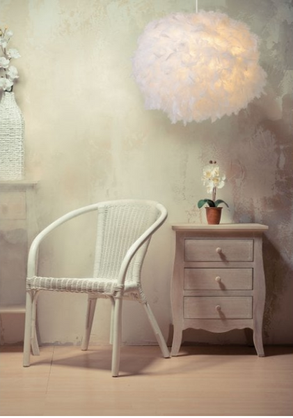 Whimsical White Feather Globe Pendant - CENTURIA