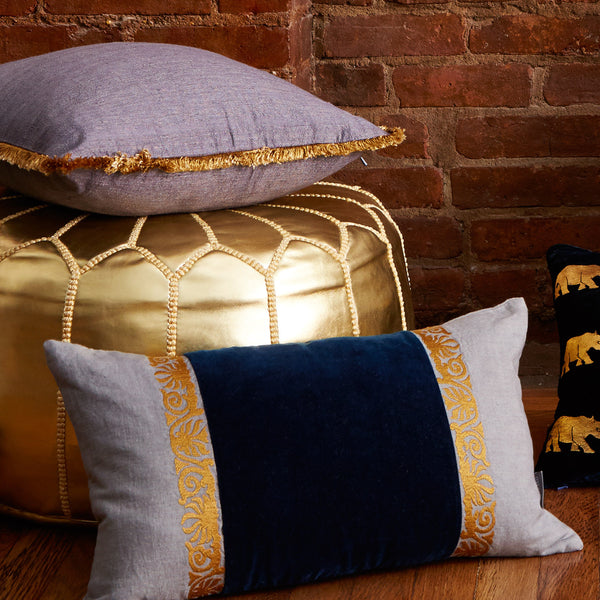 Midnight Blue and Linen Throw Pillow - CENTURIA