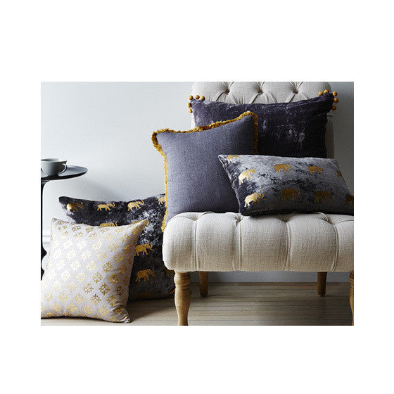 French Grey and Gold Woven Silk Pillow - CENTURIA