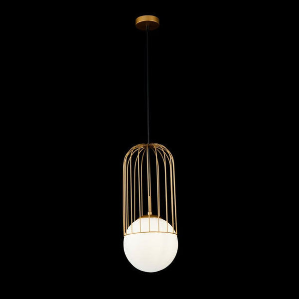 Gold and White Cage Globe Pendant - CENTURIA